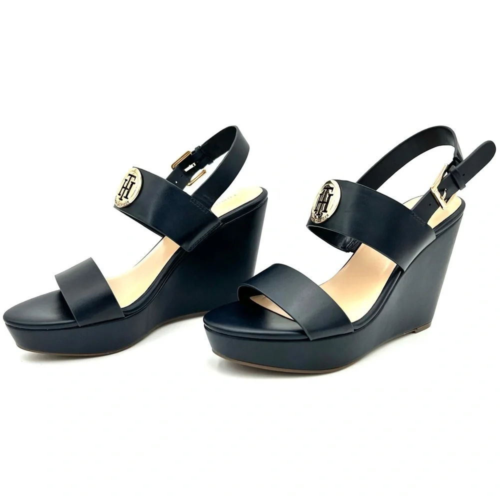 💕SALE 💕 New Womens Tommy Hilfiger Blue Wedge High Heel Sandal - Picture 4 of 9